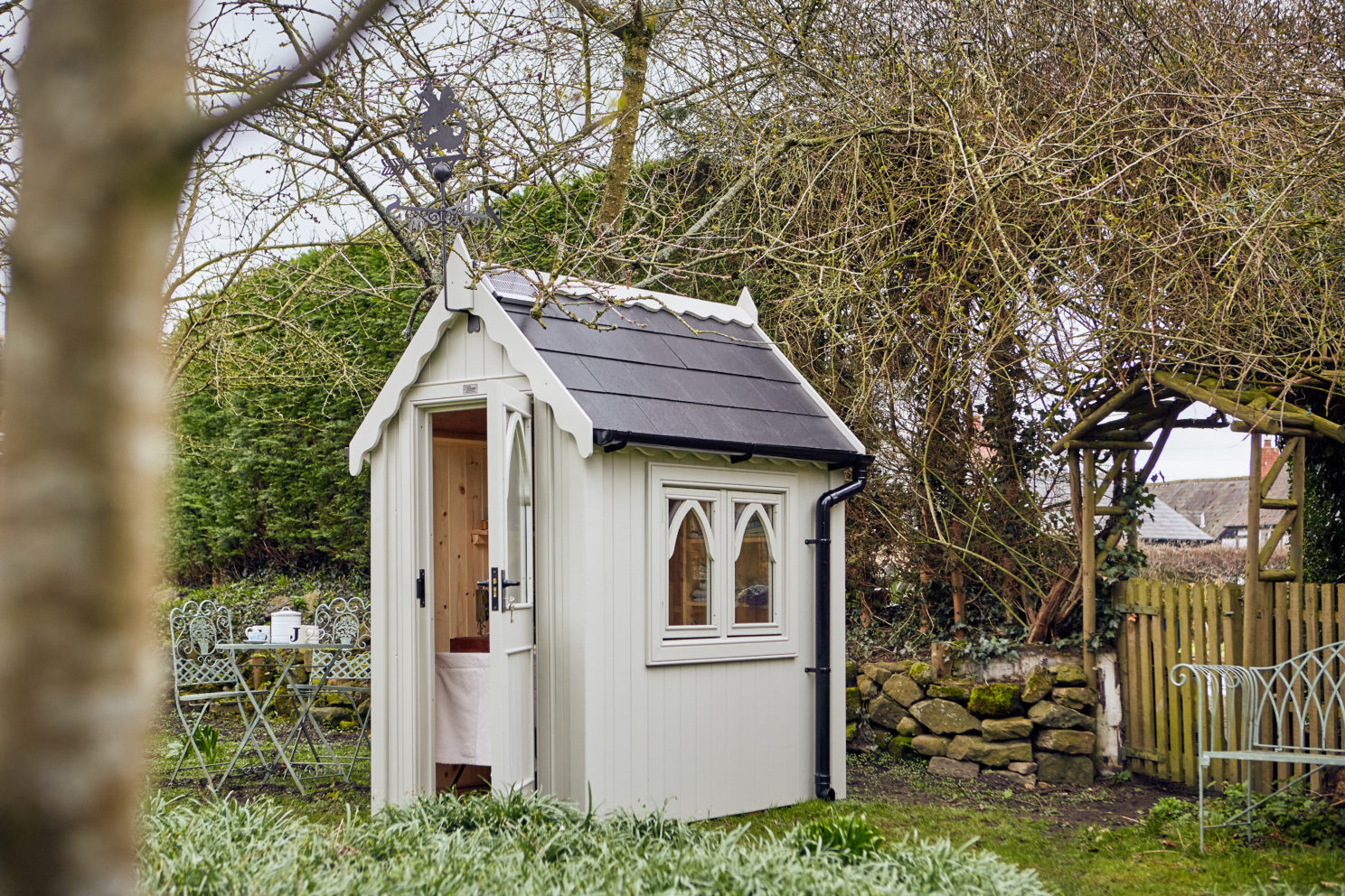 The Gothic shed with slate roof painted and insulated