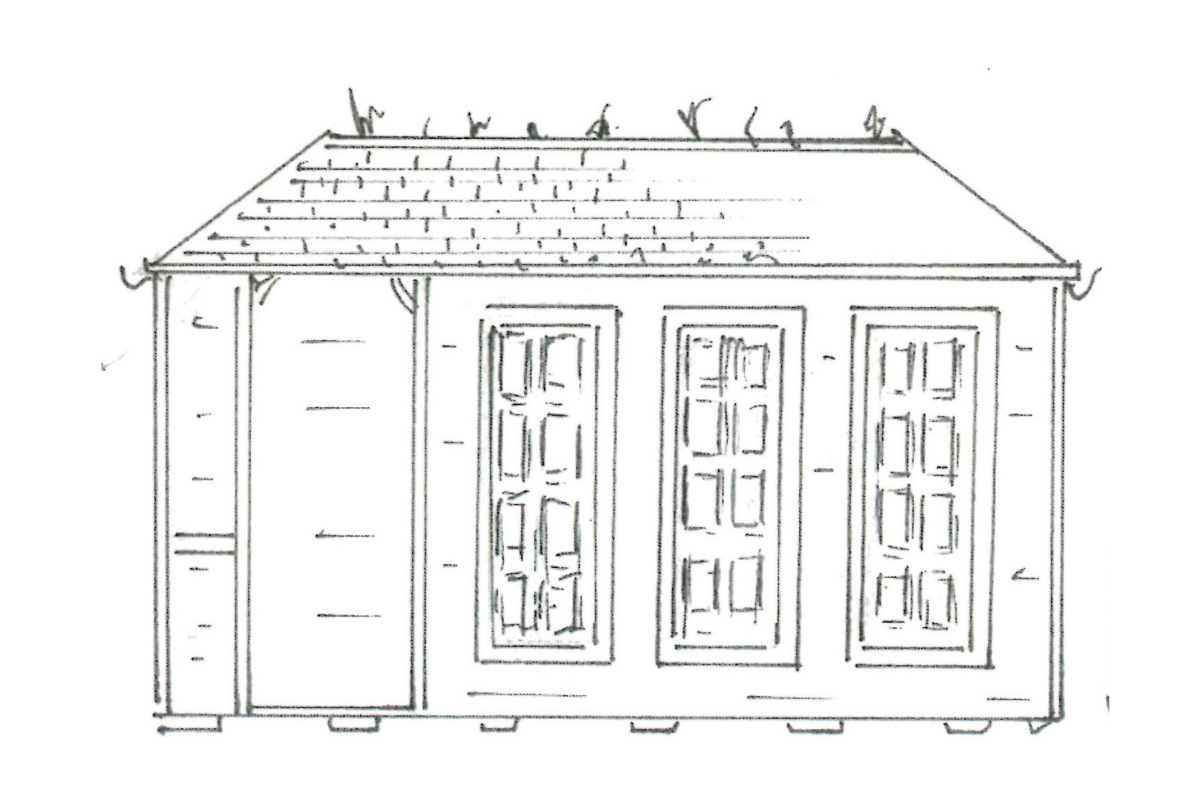 Plans showing a shed with three full length windows